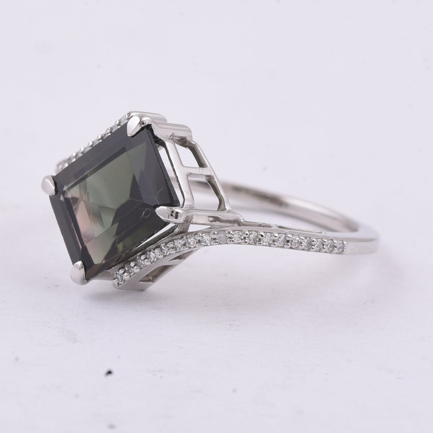 3.42 Ct Octagon Step Cut Natural Bi-Coloured Tourmaline 950 Platinum Ring
