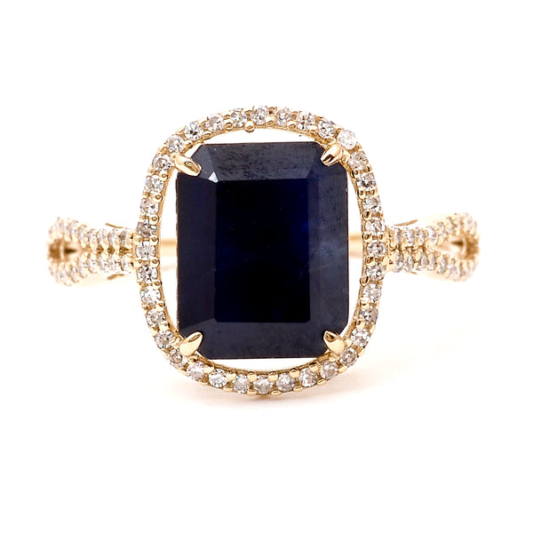 3.32 Ct Octagon Natural Sapphire 14K Gold Ring