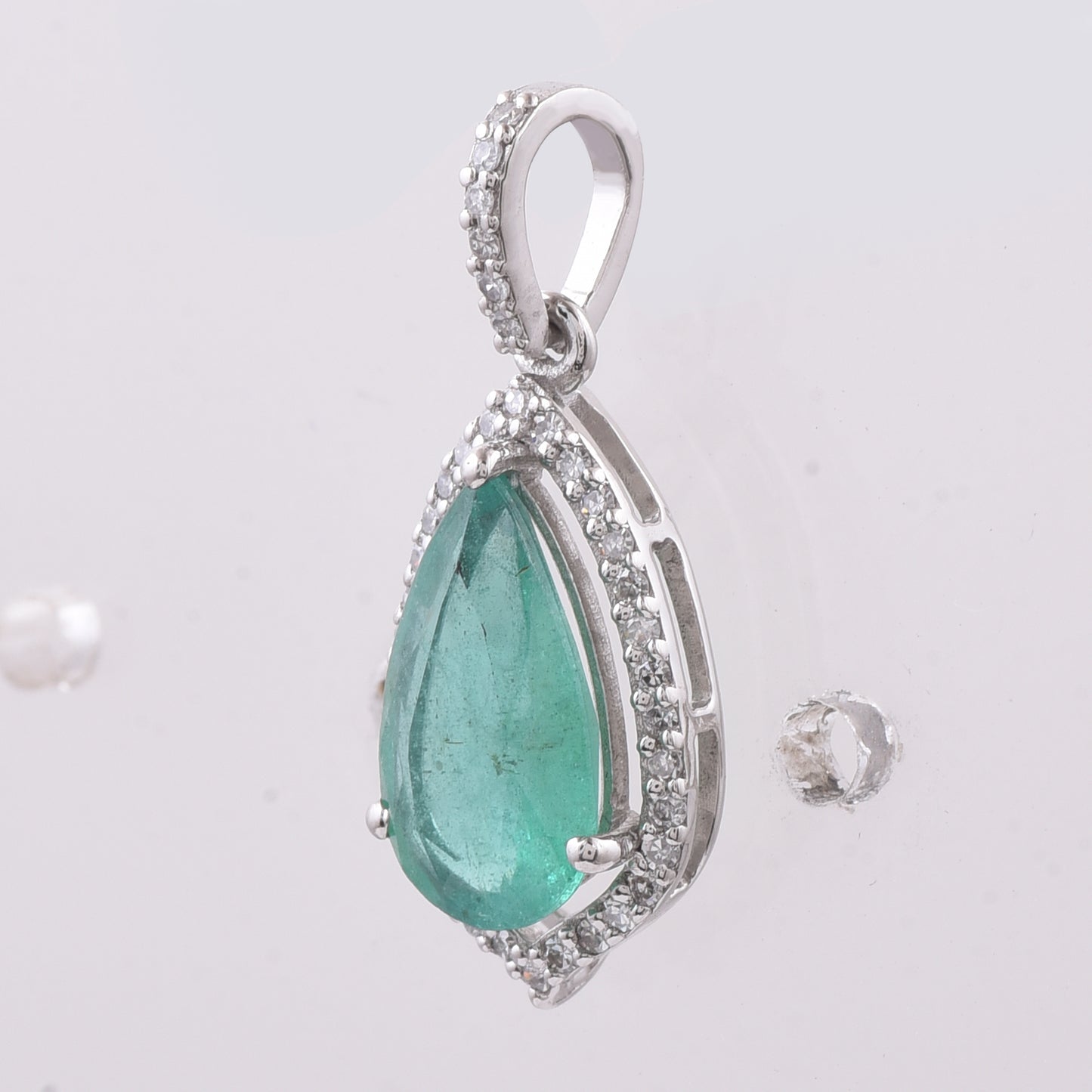 1.38 Ct Pear Natural Emerald 950 Platinum Pendant