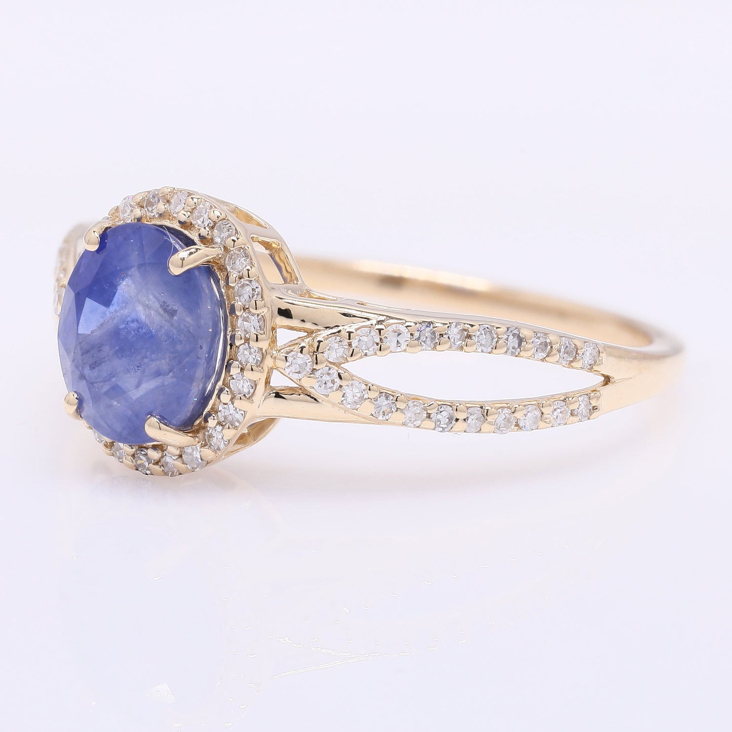 1.86 Ct Oval Mixed Cut Natural Sapphire 14K Gold Ring