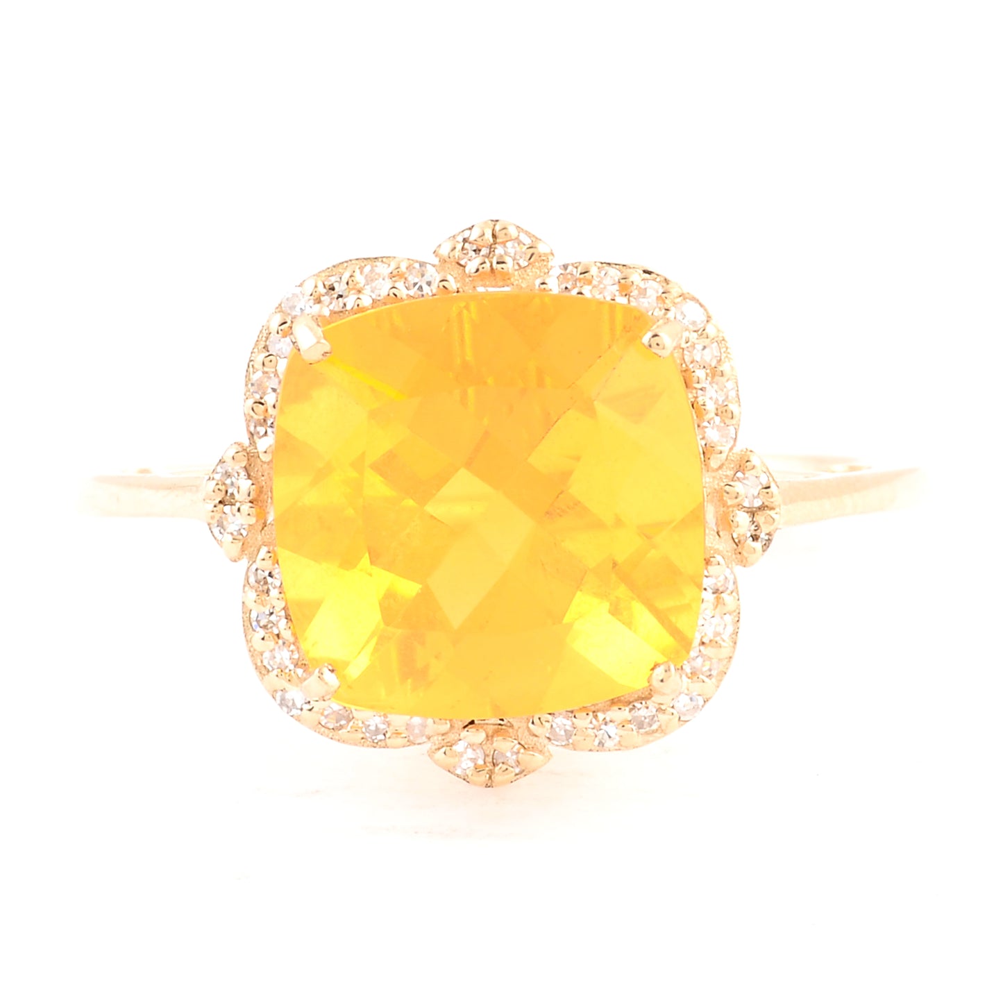 2.94 Ct Cushion Mixed Cut Natural Fire Opal 14K Gold Ring