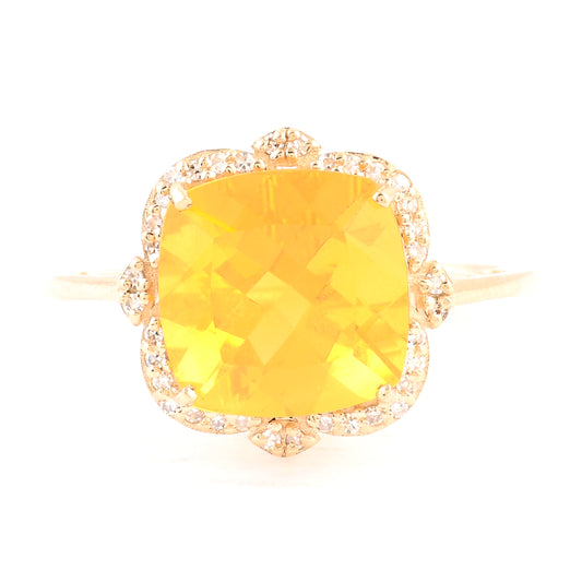 2.94 Ct Cushion Mixed Cut Natural Fire Opal 14K Gold Ring