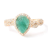1.76 Ct Pear Carving Natural Beryl Emerald 14K Gold Ring