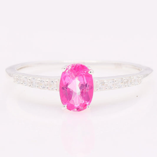 1.23 Ct Oval Pink Topaz 925 Silver Ring