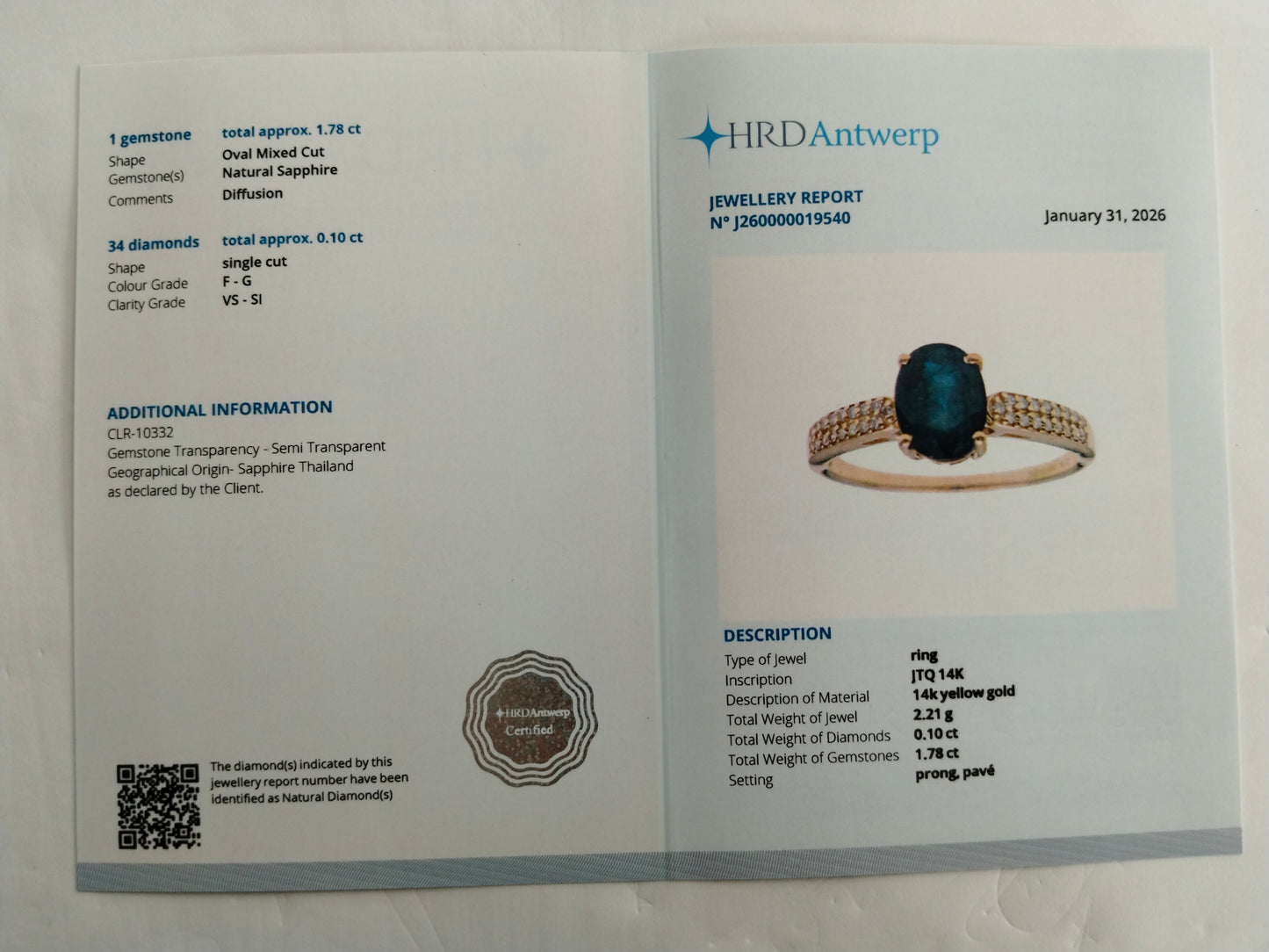 1.88 Ct Oval Mixed Cut Natural Sapphire 14K Gold Ring