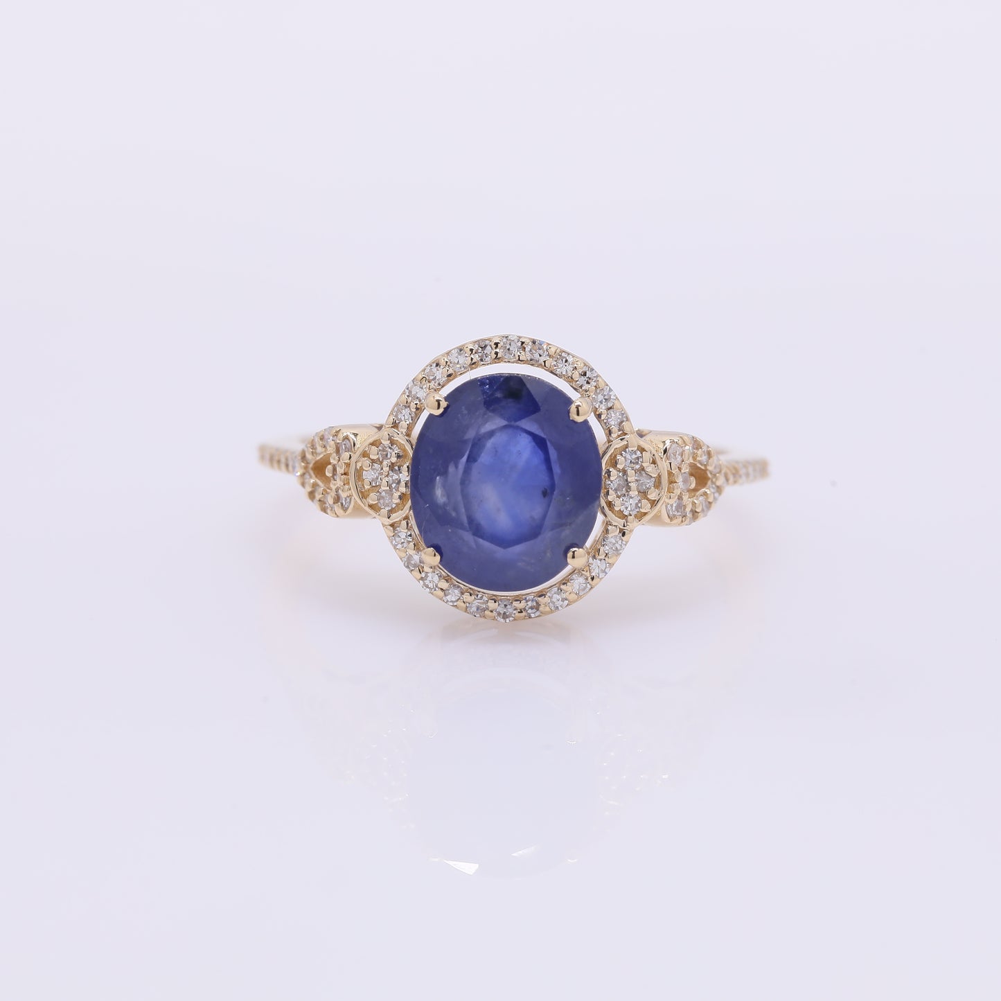2.95 Ct Oval Mixed Cut Natural Sapphire 14K Gold Ring