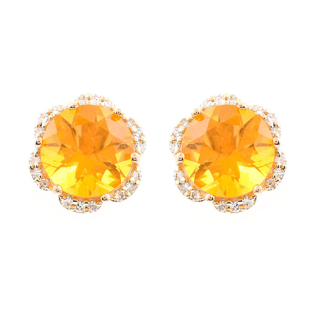 1.90 Ct Round Mixed Cut Natural Fire Opal 14K Gold Earrings
