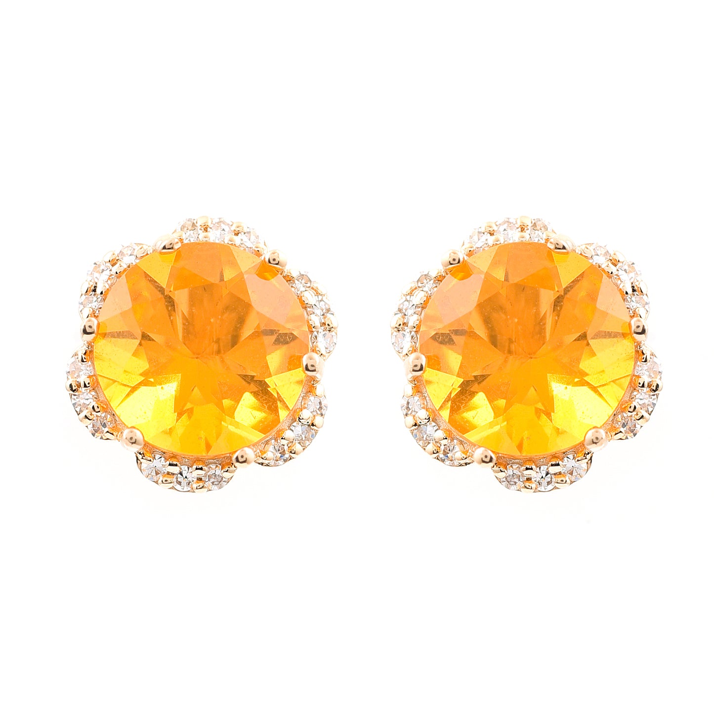 1.90 Ct Round Mixed Cut Natural Fire Opal 14K Gold Earrings