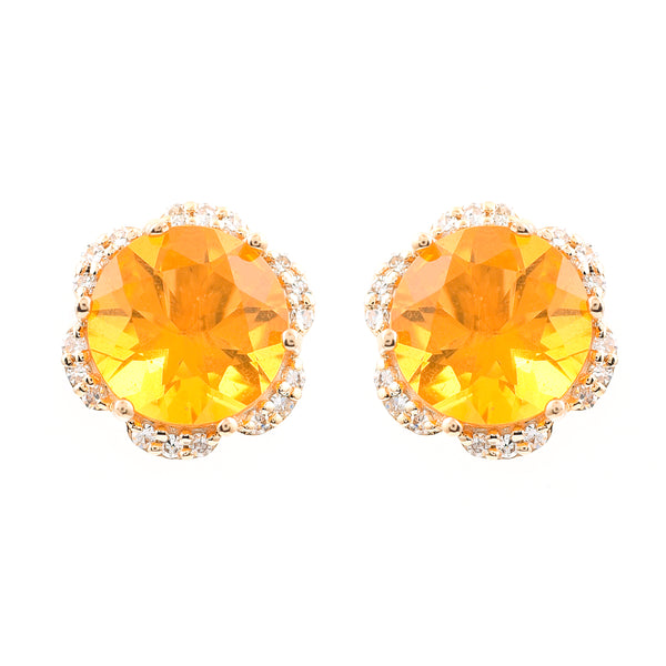 1.90 Ct Round Mixed Cut Natural Fire Opal 14K Gold Earrings