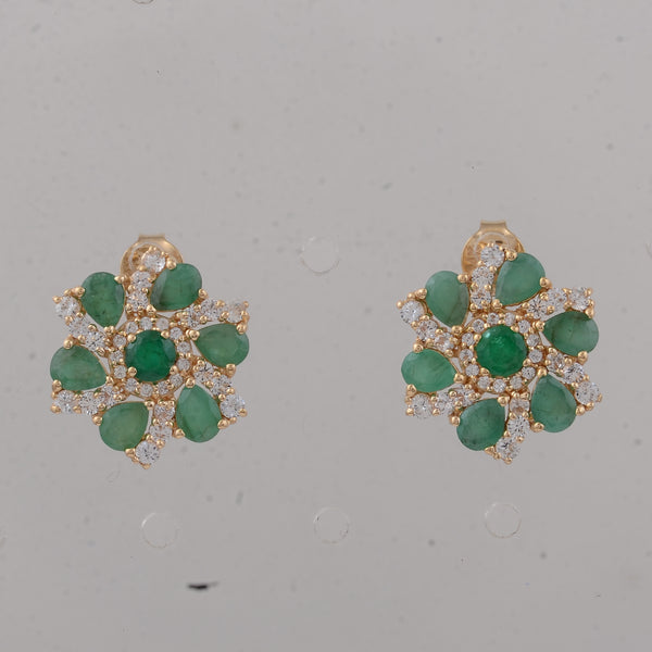 2.71 Ct Round Emerald 14K Gold Earrings