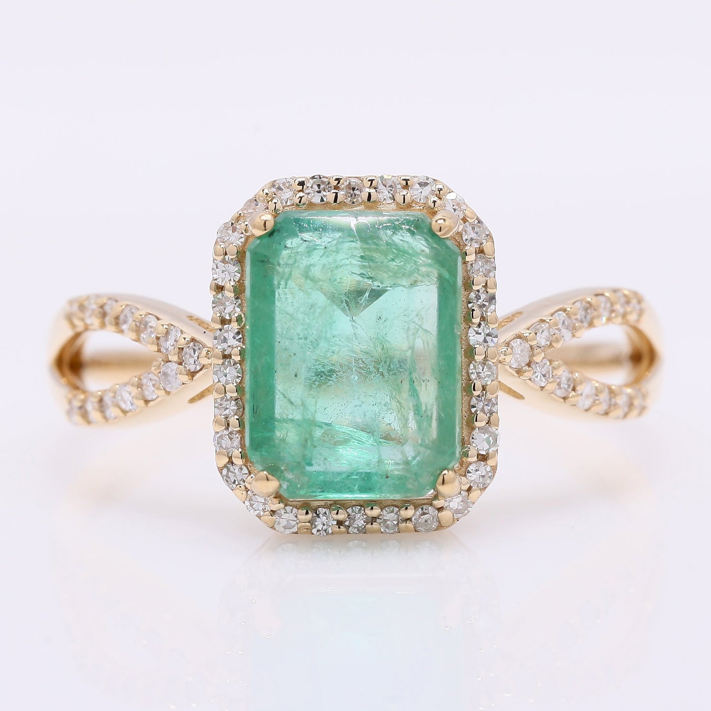 1.99 Ct Octagon Step Cut Natural Emerald 14K Gold Ring