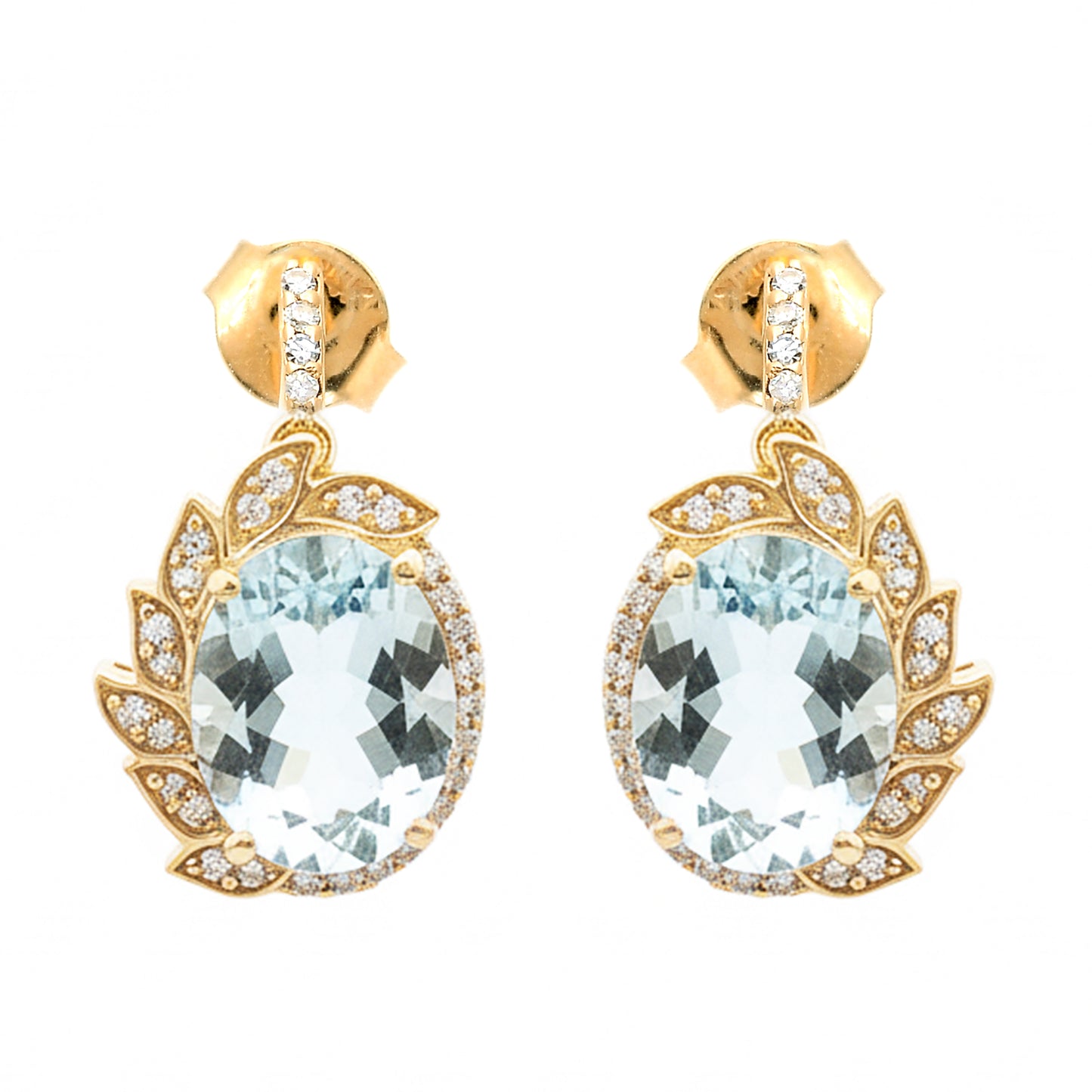 3.67 Ct Oval Natural Aquamarine 14K Gold Earrings