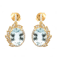 3.67 Ct Oval Natural Aquamarine 14K Gold Earrings