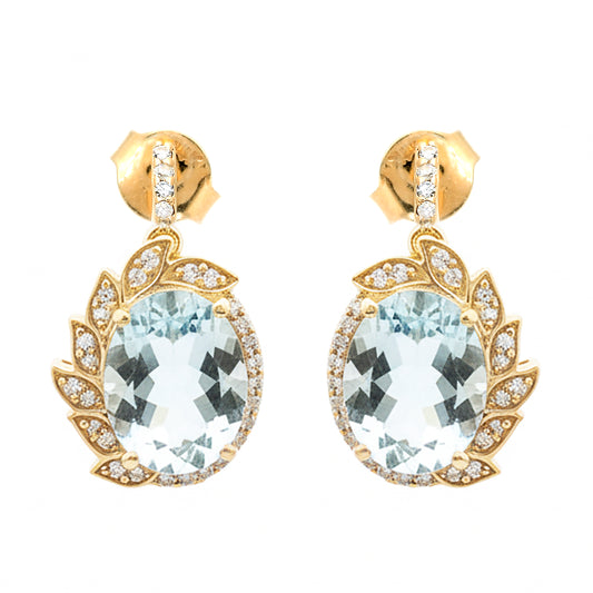 3.67 Ct Oval Natural Aquamarine 14K Gold Earrings