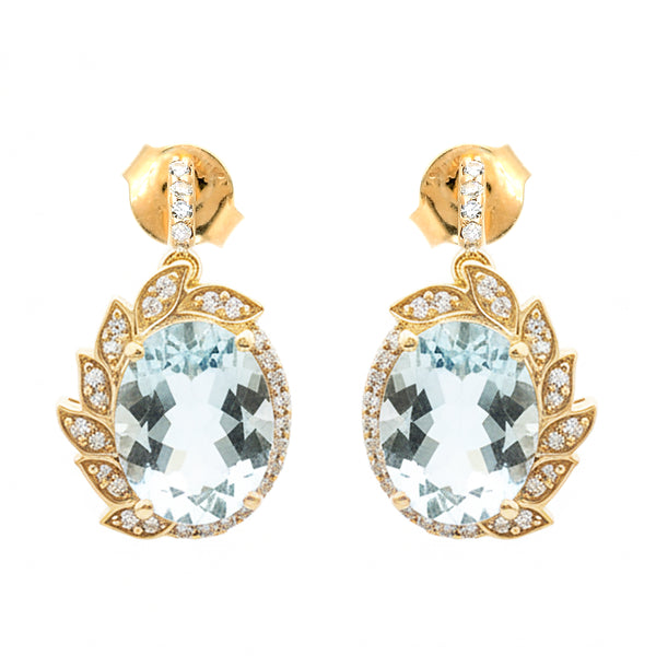 3.67 Ct Oval Natural Aquamarine 14K Gold Earrings
