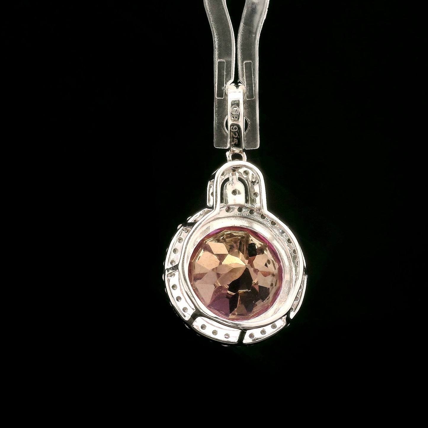 8.63 Ct Round Pink Topaz, White Zircon 925 Sterling Silver Pendant