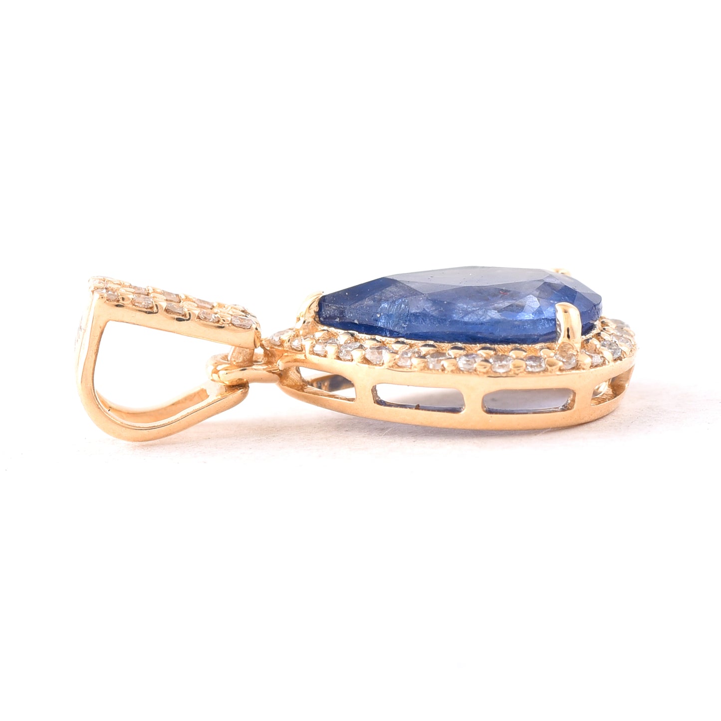 1.40 Ct Pear Mixed Cut Natural Sapphire 14K Gold Pendant