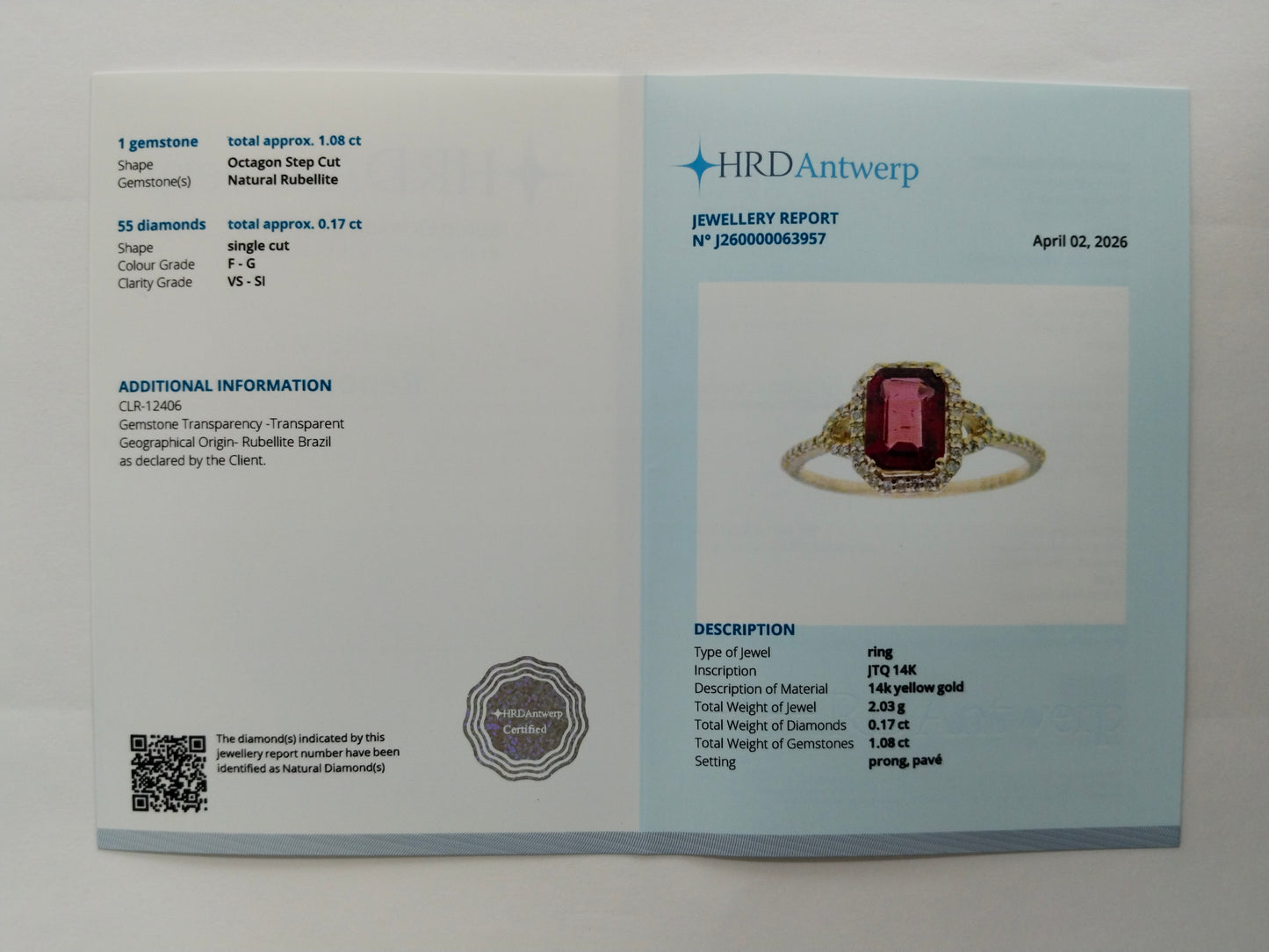 1.25 Ct Octagon Step Cut Natural Tourmaline 14K Gold Ring
