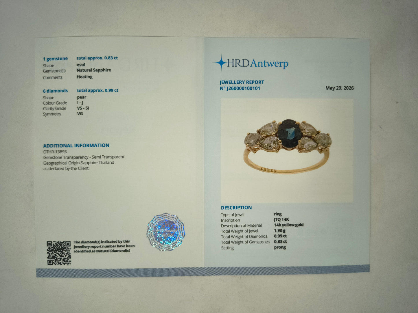 1.82 Ct Oval Mixed Cut Natural Sapphire 14K Gold Ring