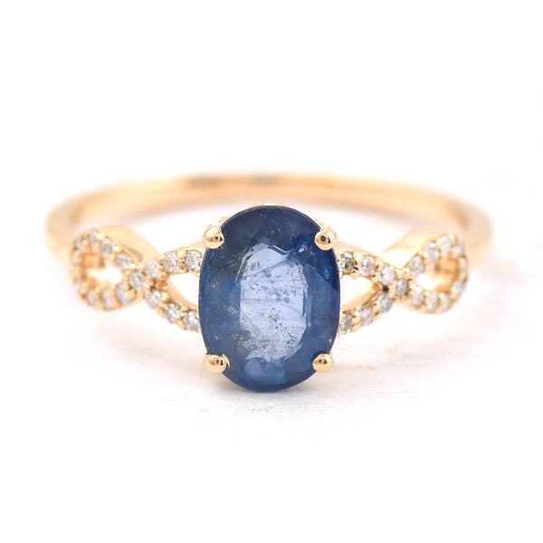 1.38 Ct Oval Mixed Cut Natural Sapphire 14K Gold Ring