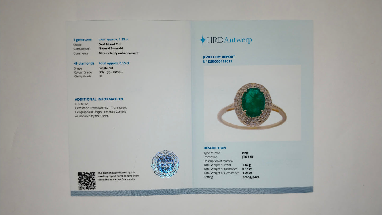 1.40 Ct Oval Mixed Cut Natural Emerald 14K Gold Ring