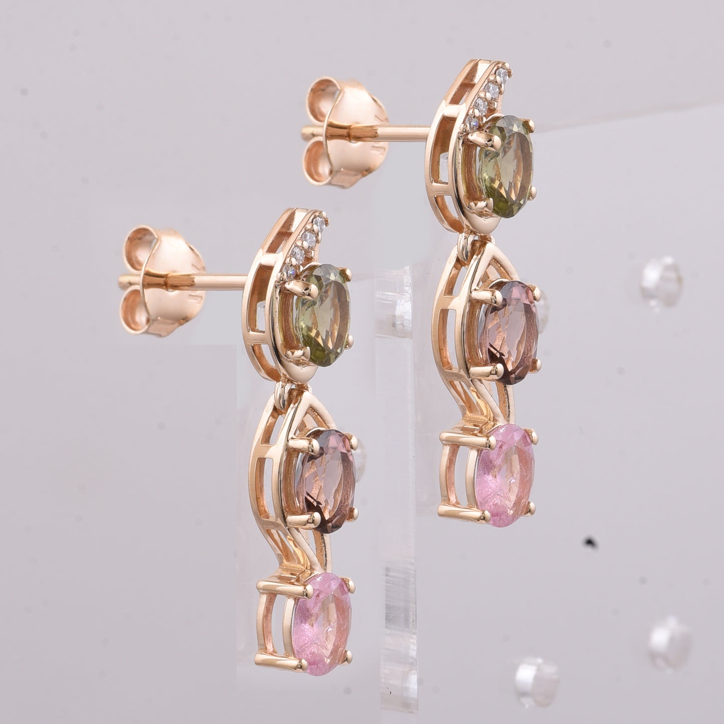 1.85 Ct Oval Natural Multi-Coloured Tourmaline 14K Gold Earrings