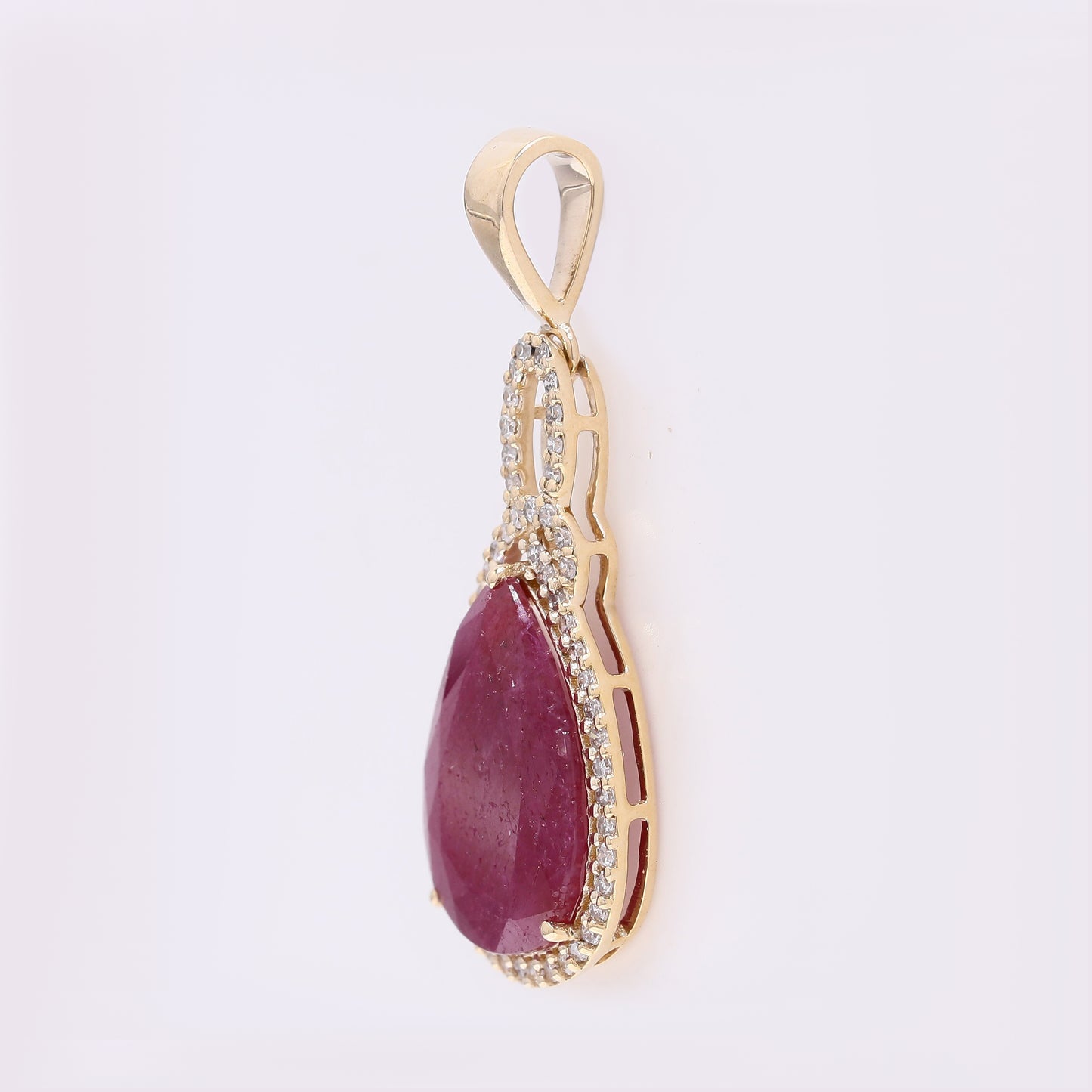 3.66 Ct Pear Mixed Cut Natural Ruby 14K Gold Pendant