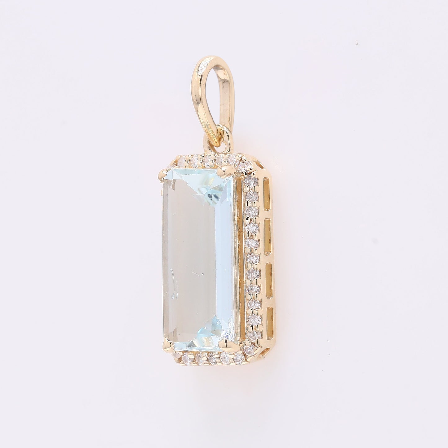 1.86 Ct Octagon Step Cut Natural Aquamarine 14K Gold Pendant