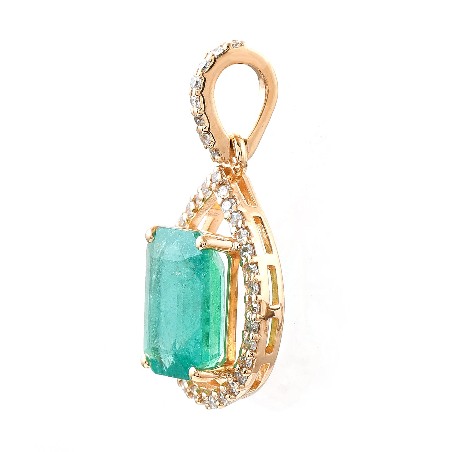 1.58 Ct Octagon Step Cut Natural Emerald 14K Gold Pendant