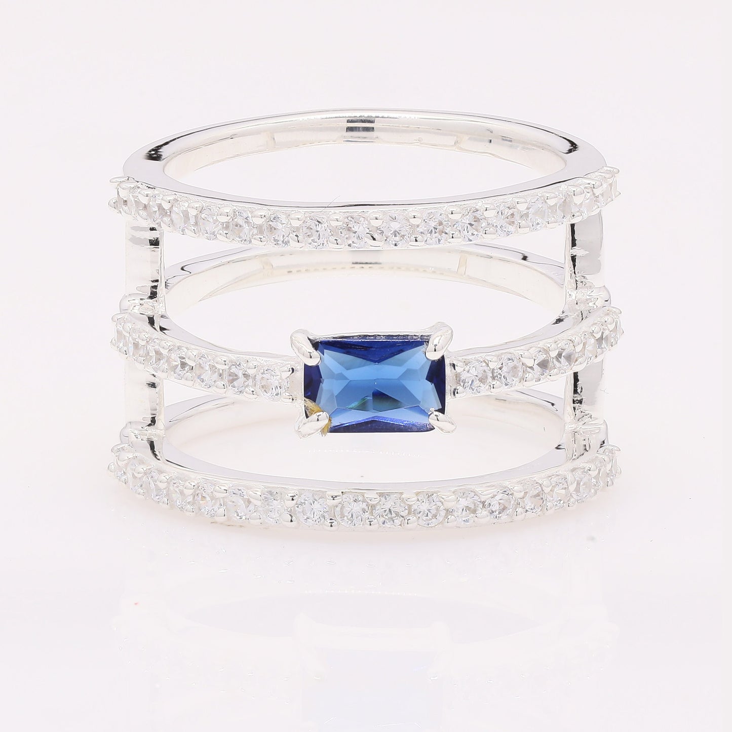1.79 Ct Octagon Created Sapphire 925 Silver Ring