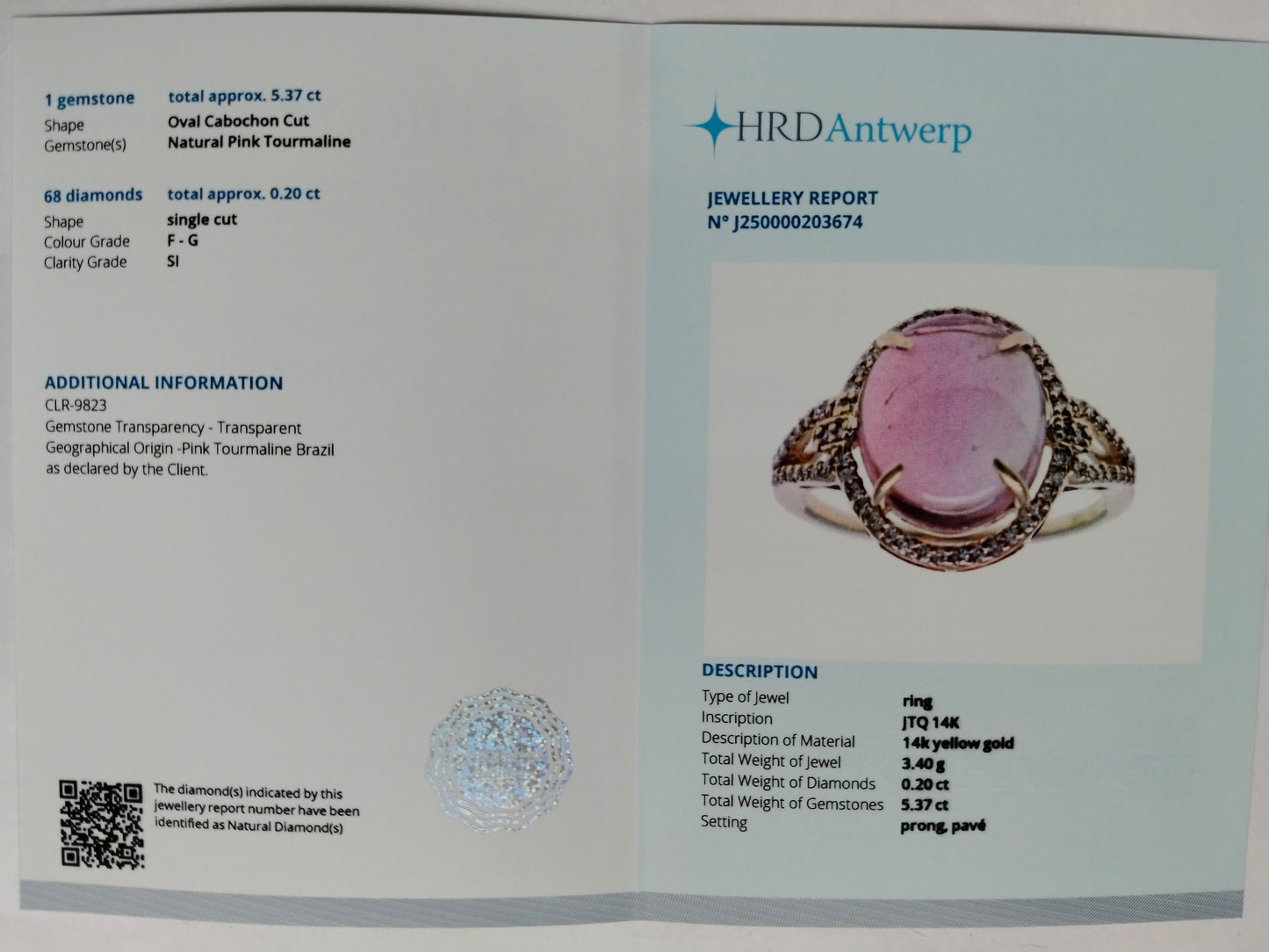 5.57 Ct Oval Cabochon Cut Natural Pink Tourmaline 14K Gold Ring