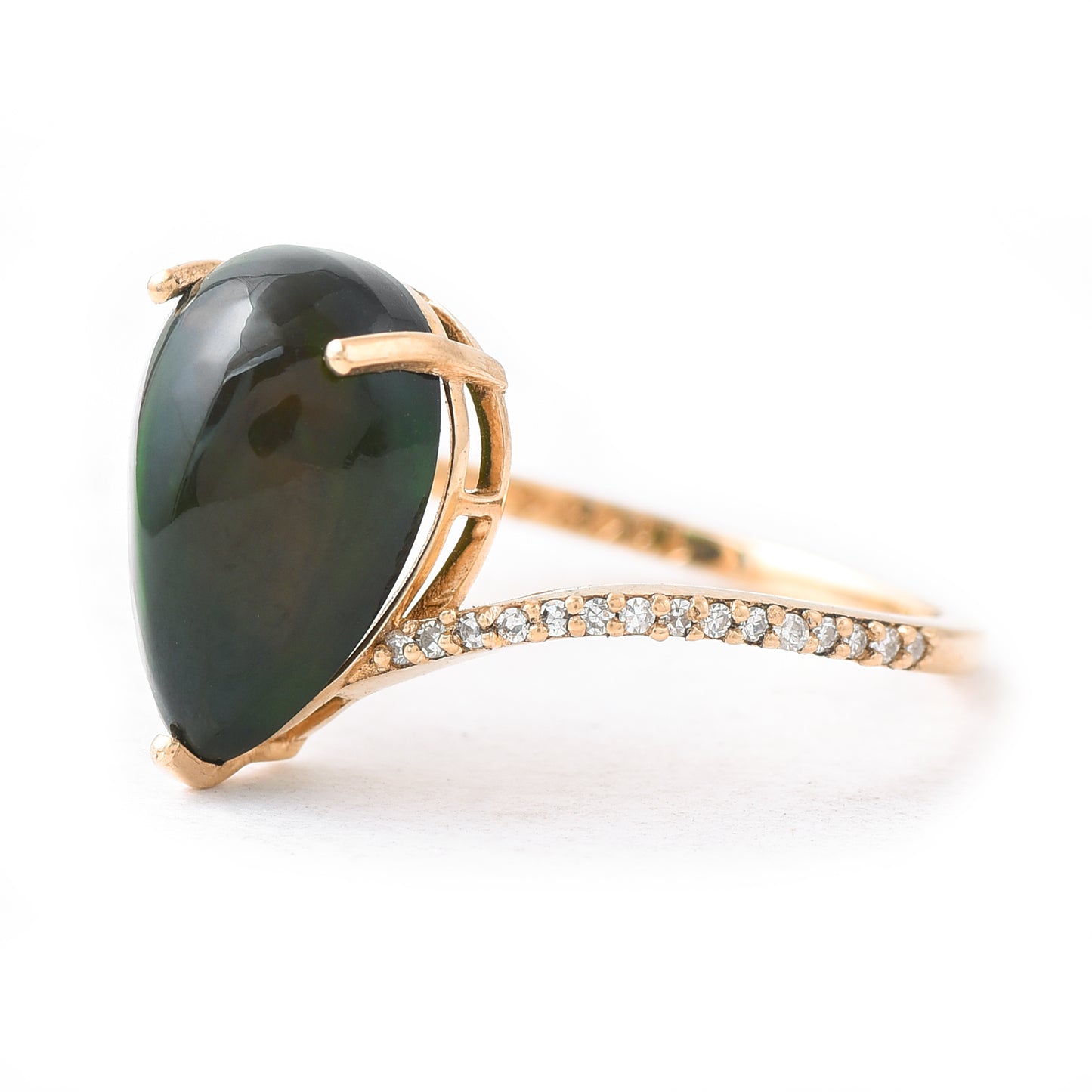 3.16 Ct Pear Black Opal 14K Gold Ring