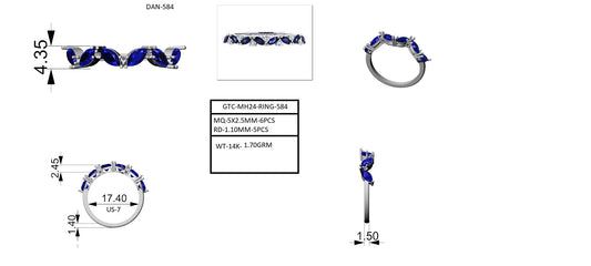 1.28 Ct Marquise Sapphire 14K Gold Ring