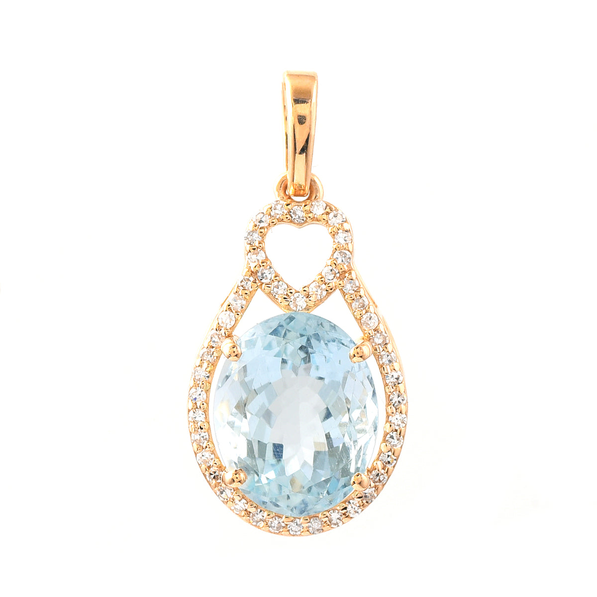 2.83 Ct Oval Mixed Cut Natural Aquamarine 14K Gold Pendant