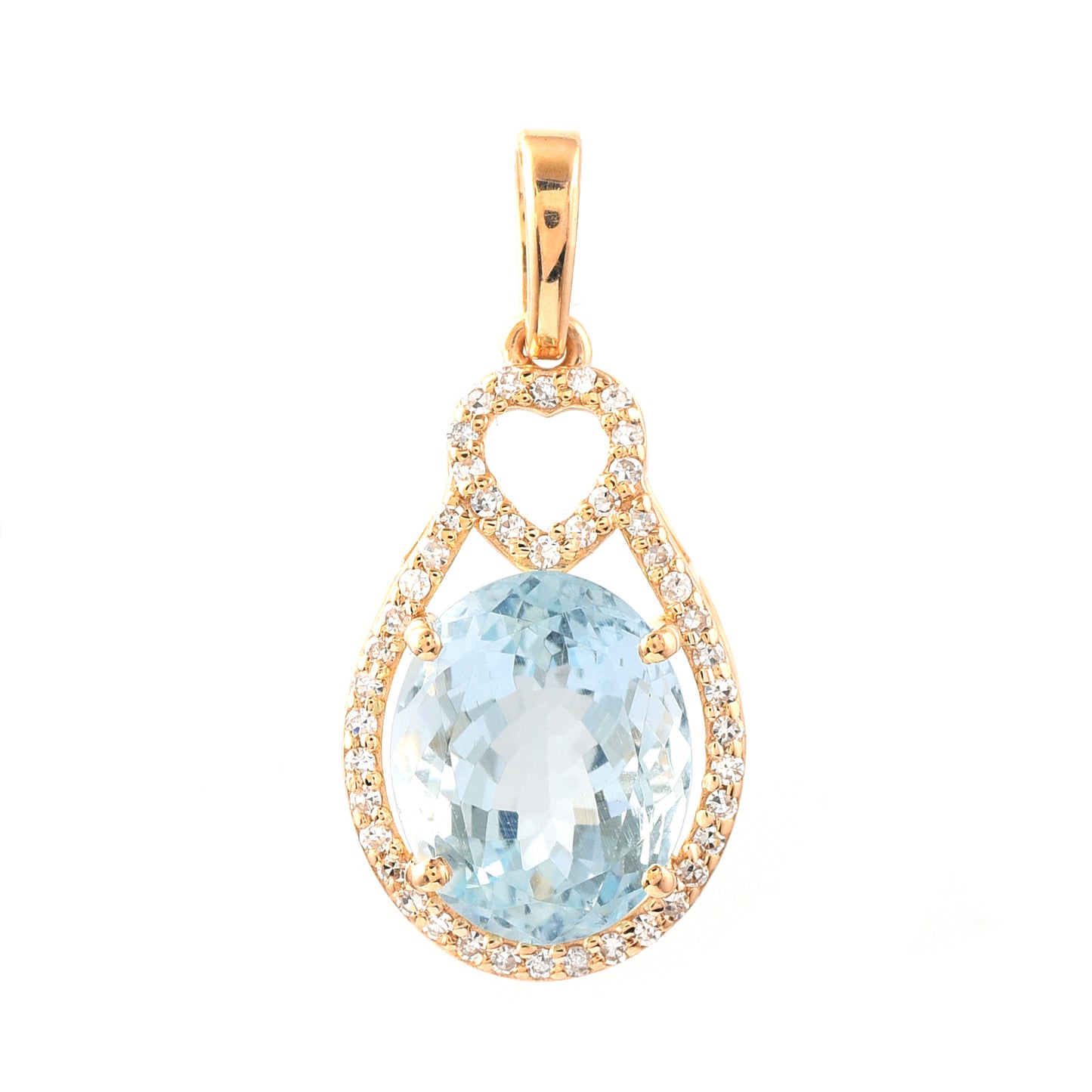 2.83 Ct Oval Mixed Cut Natural Aquamarine 14K Gold Pendant