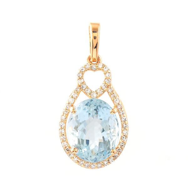 2.83 Ct Oval Mixed Cut Natural Aquamarine 14K Gold Pendant