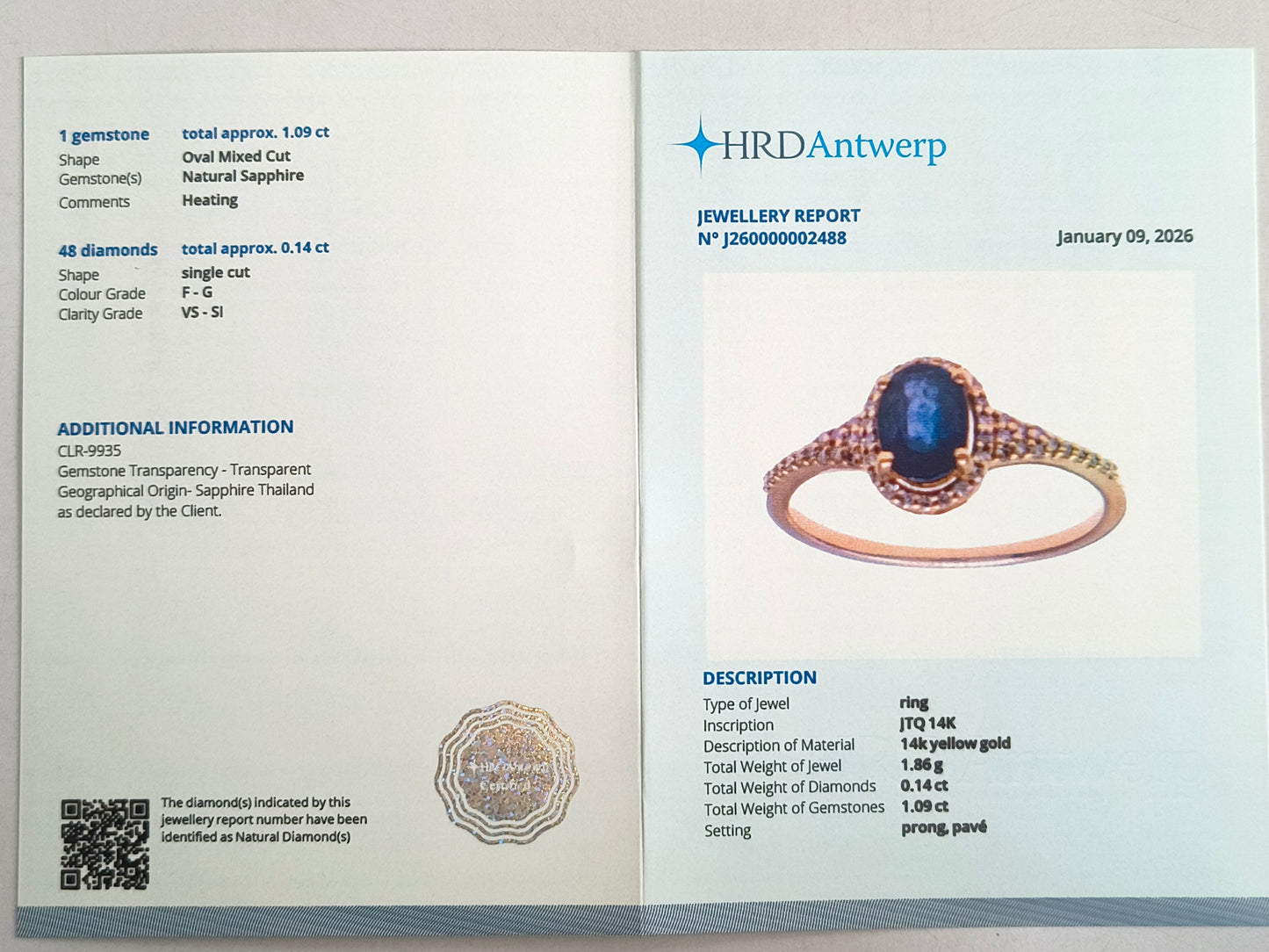 1.23 Ct Oval Mixed Cut Natural Sapphire 14K Gold Ring