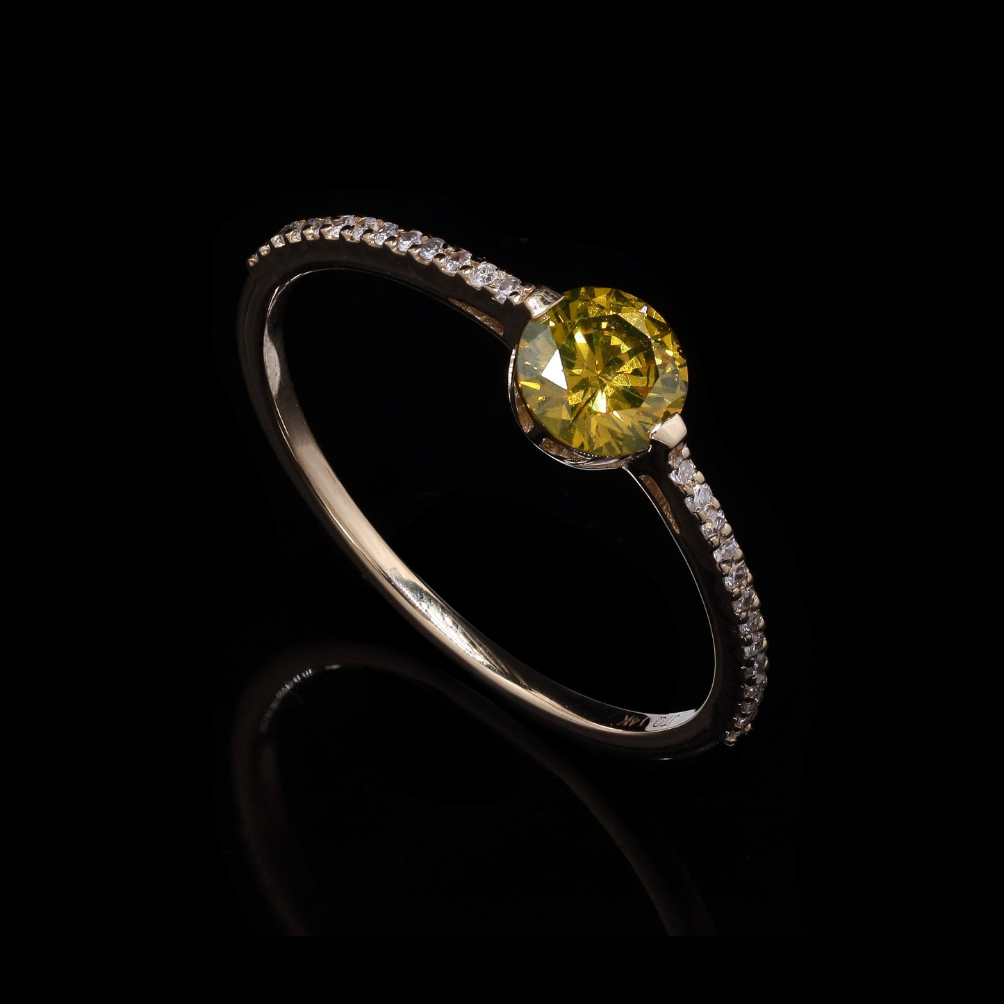 0.57 Ct Round Yellow Diamond 14K Gold Ring