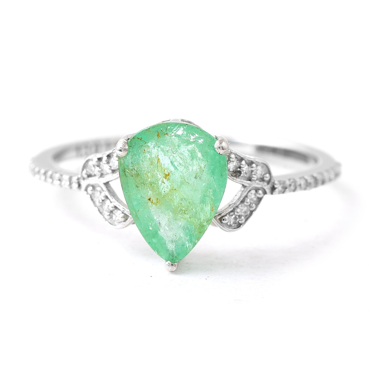 2.25 Ct Pear Mixed Cut Natural Emerald 950 Platinum Ring
