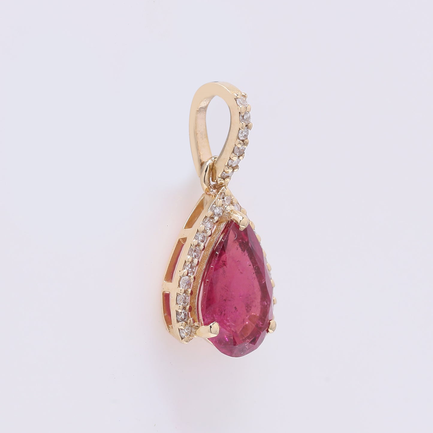 1.11 Ct Pear Mixed Cut Natural Pink Tourmaline 14K Gold Pendant