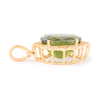 5.92 Ct Oval Mixed Cut Natural Green Sapphire 14K Gold Pendant