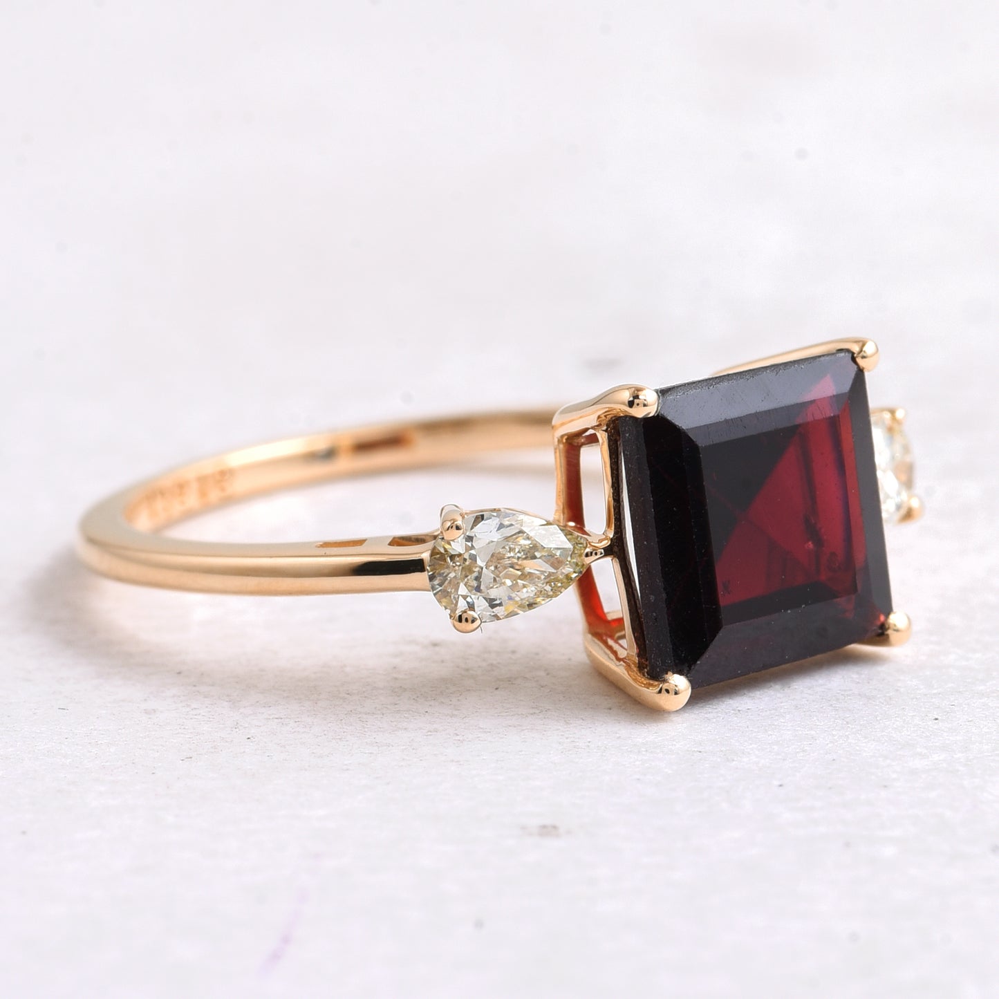 3.10 Ct Square Step Cut Natural Garnet 14K Gold Ring