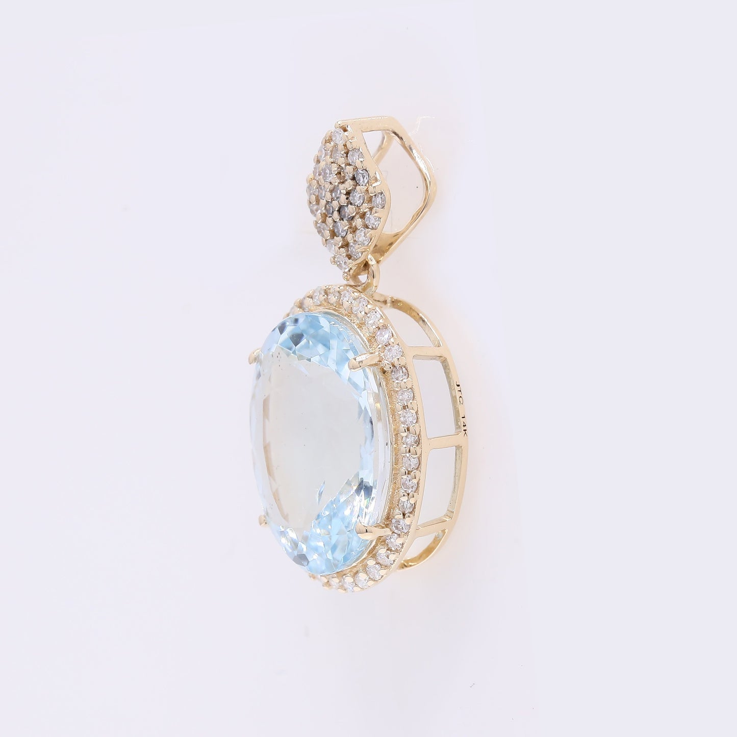 3.86 Ct Oval Mixed Cut Natural Aquamarine 14K Gold Pendant