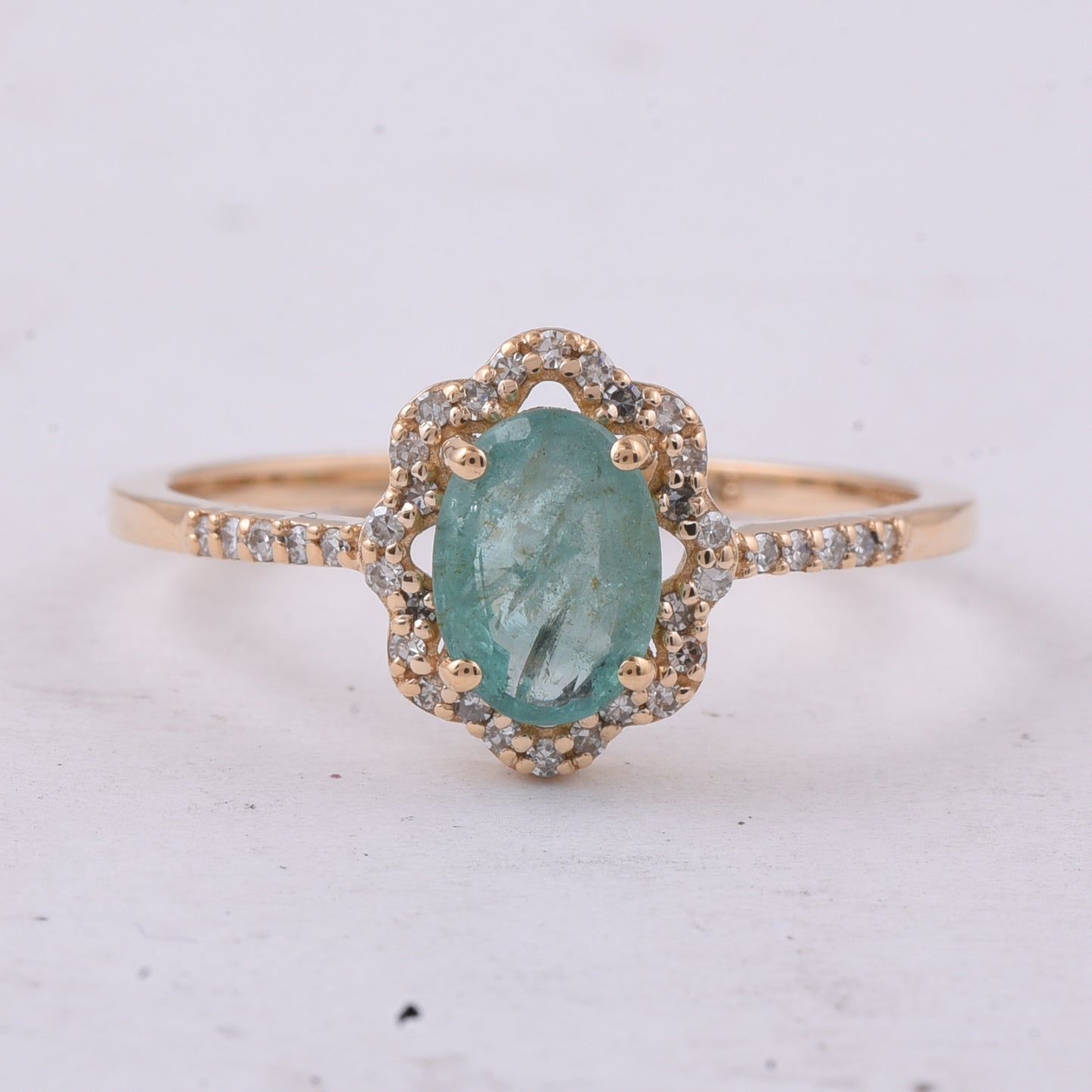 0.85 Ct Oval Natural Emerald 14K Gold Ring