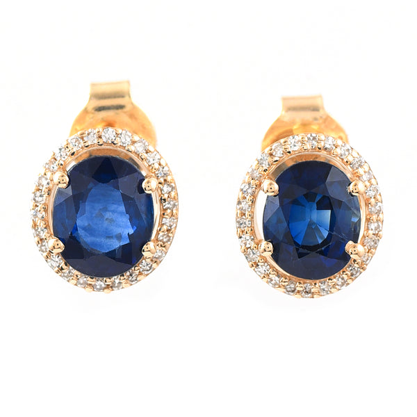 3.01 Ct Oval Mixed Cut Natural Sapphire 14K Gold Earrings
