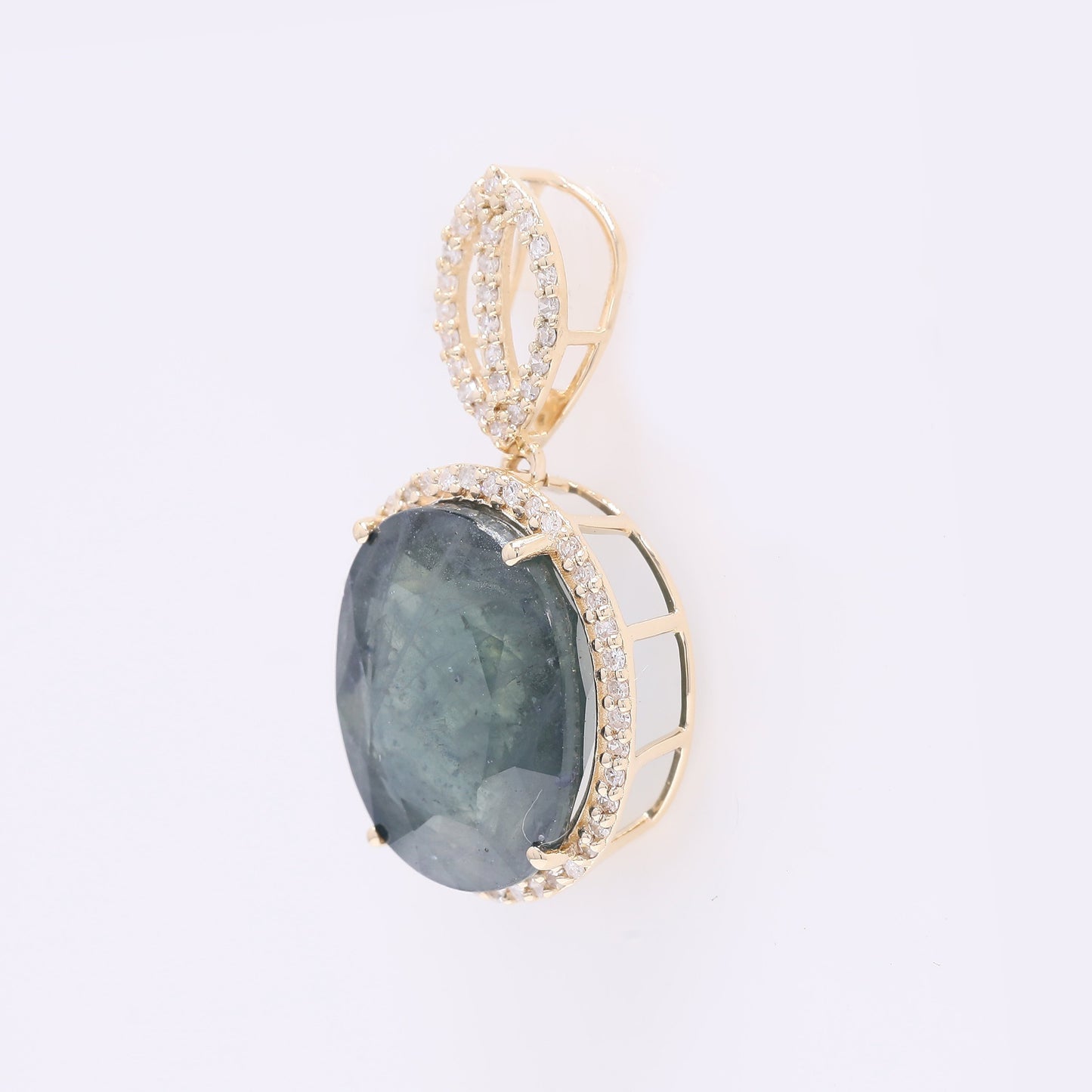 9.15 Ct Oval Mixed Cut Natural Sapphire 14K Gold Pendant
