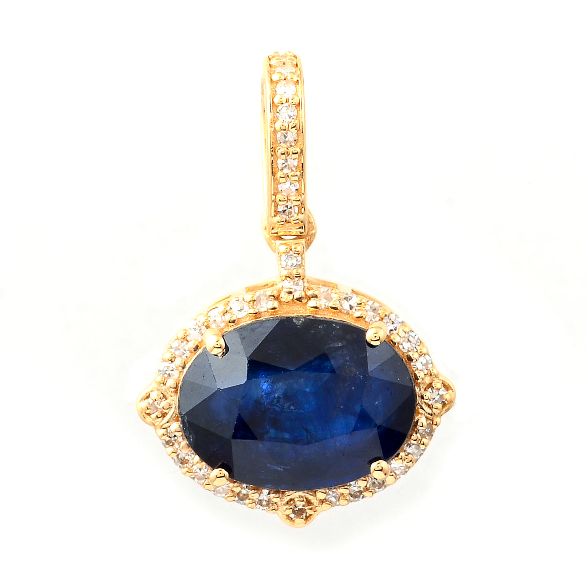 3.55 Ct Oval Mixed Cut Natural Sapphire 14K Gold Pendant