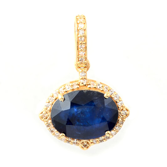 3.55 Ct Oval Mixed Cut Natural Sapphire 14K Gold Pendant