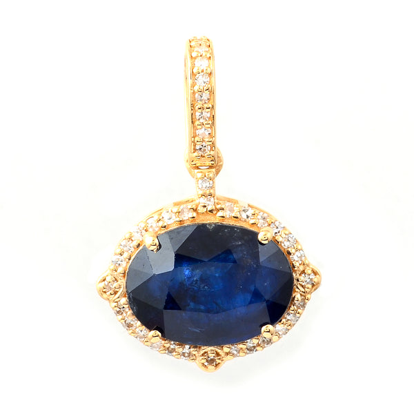 3.55 Ct Oval Mixed Cut Natural Sapphire 14K Gold Pendant