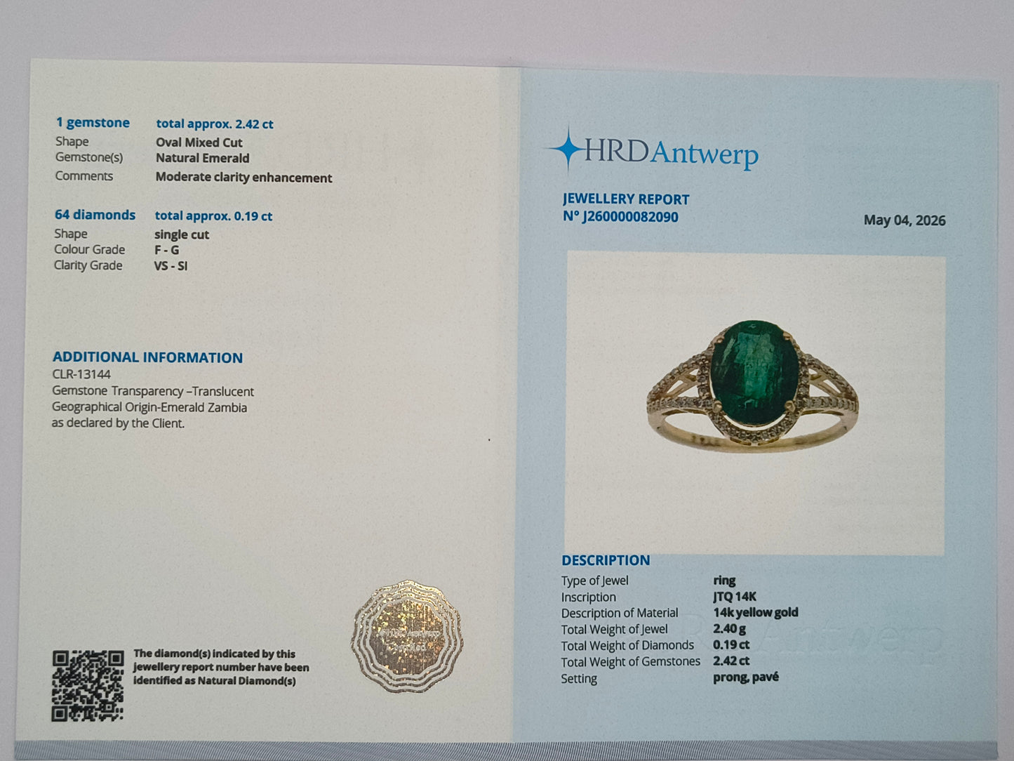 2.61 Ct Oval Mixed Cut Natural Emerald 14K Gold Ring